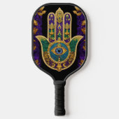 Mardi Gras Gold Lila Grüne Hamsas Art Pickleball Schläger (Vorderseite)
