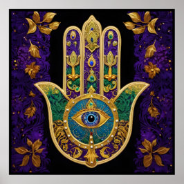 Mardi Gras Gold Lila Grüne Hamsas Art Poster