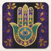 Mardi Gras Gold Lila Grüne Hamsas Art Rechteckiger Pappuntersetzer (Vorderseite)