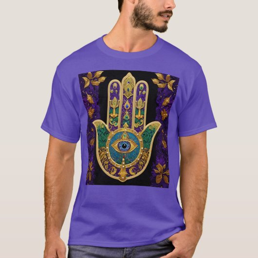 Mardi Gras Gold Lila Grüne Hamsas Art T-Shirt (Vorderseite)