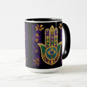Mardi Gras Gold Lila Grüne Hamsas Art Tasse (VorderseiteRechts)