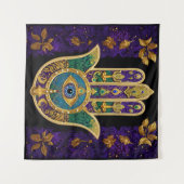 Mardi Gras Gold Lila Grüne Hamsas Art Wandteppich (Vorderseite (Horizontal))