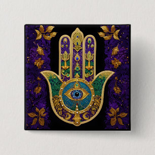 Mardi Gras Gold Lila Grüne Hamsas Kunst Button