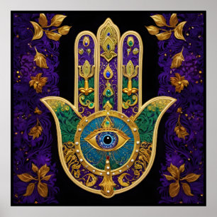 Mardi Gras Gold Lila Grüne Hamsas Kunst Poster