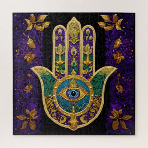 Mardi Gras Gold Lila Grüne Hamsas Kunst Puzzle