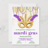 Mardi Gras Gold Masquerade Party Einladung (Vorderseite)