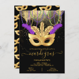 Mardi Gras Gold Masquerade Party Einladung