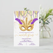 Mardi Gras Gold Masquerade Party Einladung (Stehend Vorderseite)