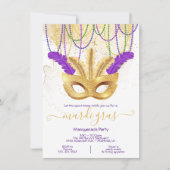 Mardi Gras Gold Masquerade Party Einladung (Vorderseite)