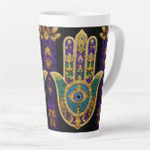 Mardi Gras Gold Purple Green Hamsas Art Milchtasse (Rechte Ecke)