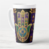 Mardi Gras Gold Purple Green Hamsas Art Milchtasse (Linke Ecke)
