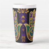 Mardi Gras Gold Purple Green Hamsas Art Milchtasse (Vorderseite)