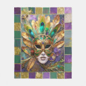 Mardi Gras Gold und Green Peacock Feather Mask Fleecedecke (Vorderseite)