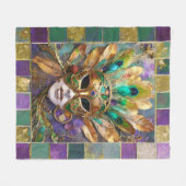 Mardi Gras Gold und Green Peacock Feather Mask Fleecedecke (Vorderseite (Horizontal))