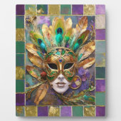 Mardi Gras Gold und Green Peacock Feather Mask Fotoplatte (Vorderseite)