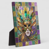 Mardi Gras Gold und Green Peacock Feather Mask Fotoplatte (Seite)