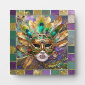 Mardi Gras Gold und Green Peacock Feather Mask Fotoplatte (Vorderseite)