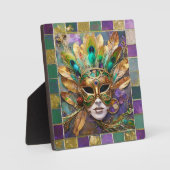 Mardi Gras Gold und Green Peacock Feather Mask Fotoplatte (Vorderseite)