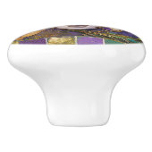 Mardi Gras Gold und Green Peacock Feather Mask Keramikknauf (Seitenansicht)