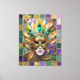 Mardi Gras Gold und Green Peacock Feather Mask Leinwanddruck