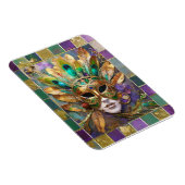 Mardi Gras Gold und Green Peacock Feather Mask Magnet (Rechte Seite)