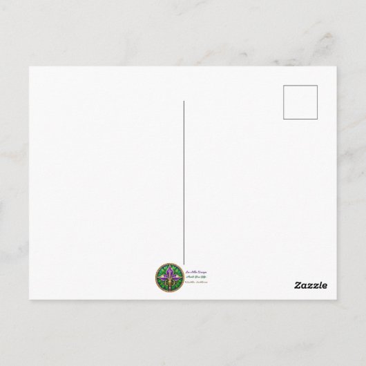 Mardi Gras Gold und Green Peacock Feather Mask Postkarte (Rückseite)