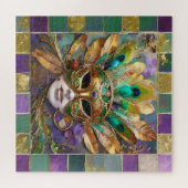 Mardi Gras Gold und Green Peacock Feather Mask Puzzle (Horizontal)