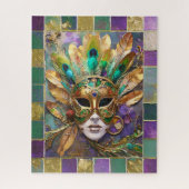 Mardi Gras Gold und Green Peacock Feather Mask Puzzle (Vertikal)