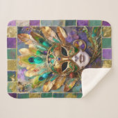 Mardi Gras Gold und Green Peacock Feather Mask Sherpadecke (Vorderseite (Horizontal))