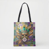 Mardi Gras Gold und Green Peacock Feather Mask Tasche (Vorderseite)
