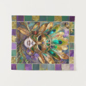 Mardi Gras Gold und Green Peacock Feather Mask Wandteppich (Vorderseite (Horizontal))