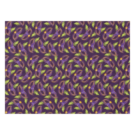 Mardi Gras Golden Lila Mask Grüne Federn Tischdecke (Vorderseite (Horizontal))