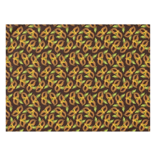 Mardi Gras Golden Mask Grüne Federn Tischdecke (Vorderseite (Horizontal))