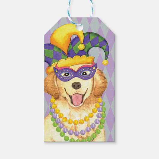 Mardi Gras Golden Retriever Geschenkanhänger (Vorderseite)