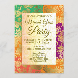 Mardi Gras Goldmasquerade Masquera Masken Lila grü Einladung