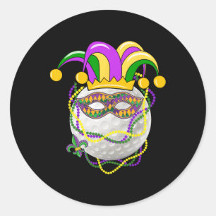 Mardi Gras Golf Kostume Mardi Gras Beads Jester Ha Runder Aufkleber