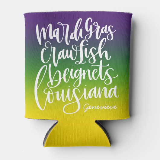 Mardi Gras Gradient Typografie Tourismus Monogram Dosenkühler (Vorderseite)