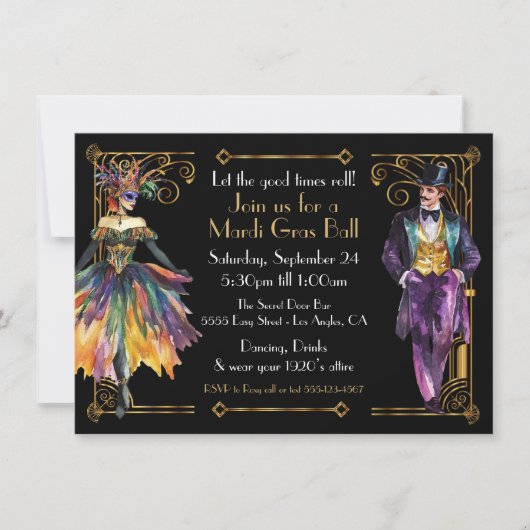 Mardi Gras Great Gatsby Art Deco Party Einladung (Vorderseite)