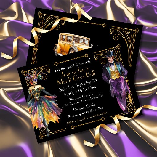 Mardi Gras Great Gatsby Art Deco Party Einladung