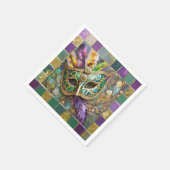 Mardi Gras Green and Gold Colorful Feathers Maske Serviette (Ecke)