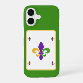 Mardi Gras Green Gold Purple Fleur de Lis iPhone 16 Hülle