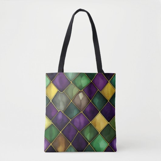 MARDI GRAS GREEN & LILA DIAMOND PATTERN TASCHE (Vorderseite)