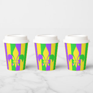 Mardi Gras Green Yellow Lila Fleur-de-Lis Paper Pappbecher