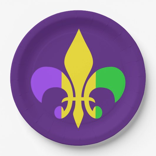 Mardi Gras Green Yellow Lila Fleur-de-Lis Pappteller (Vorderseite)