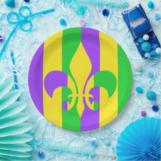Mardi Gras Green Yellow Lila Fleur-de-Lis Pappteller (Party)