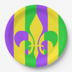 Mardi Gras Green Yellow Lila Fleur-de-Lis Pappteller