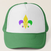 Mardi Gras Green Yellow Lila Fleur-de-Lis Truckerkappe (Vorderseite)