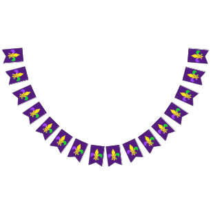 Mardi Gras Green Yellow Lila Fleur-de-Lis Wimpelkette