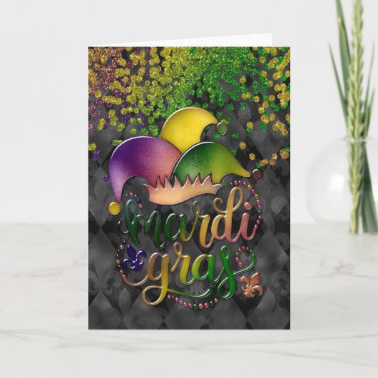 Mardi Gras Greeting Card, Mardi Gras Jester Hat Karte (Vorderseite)