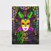 Mardi Gras Greeting Card, Mardi Gras Jester Mask Karte (Vorderseite)